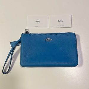 Coach Double Pocket Zipper Blue Clutch/Wristlet